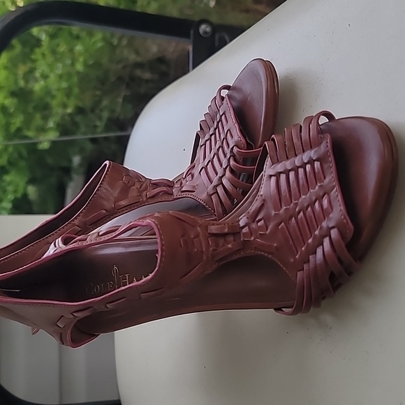 Cole Haan Womens Shoes 7B Brown Nike Air Strappy Sandals Heels Leather Career - Picture 1 of 8